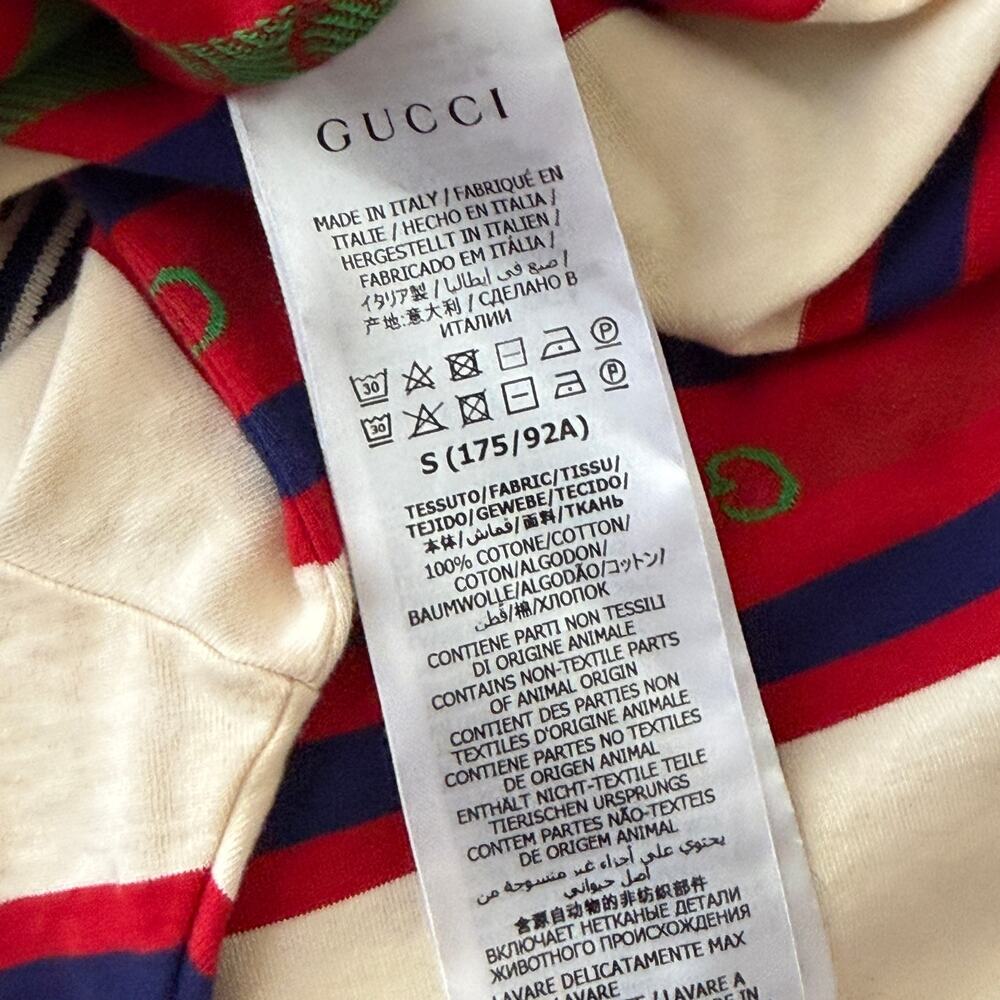 Gucci Striped Logo Polo Shirt Cream Red Navy Cotton Made in Italy Size S - Picture 4 of 7